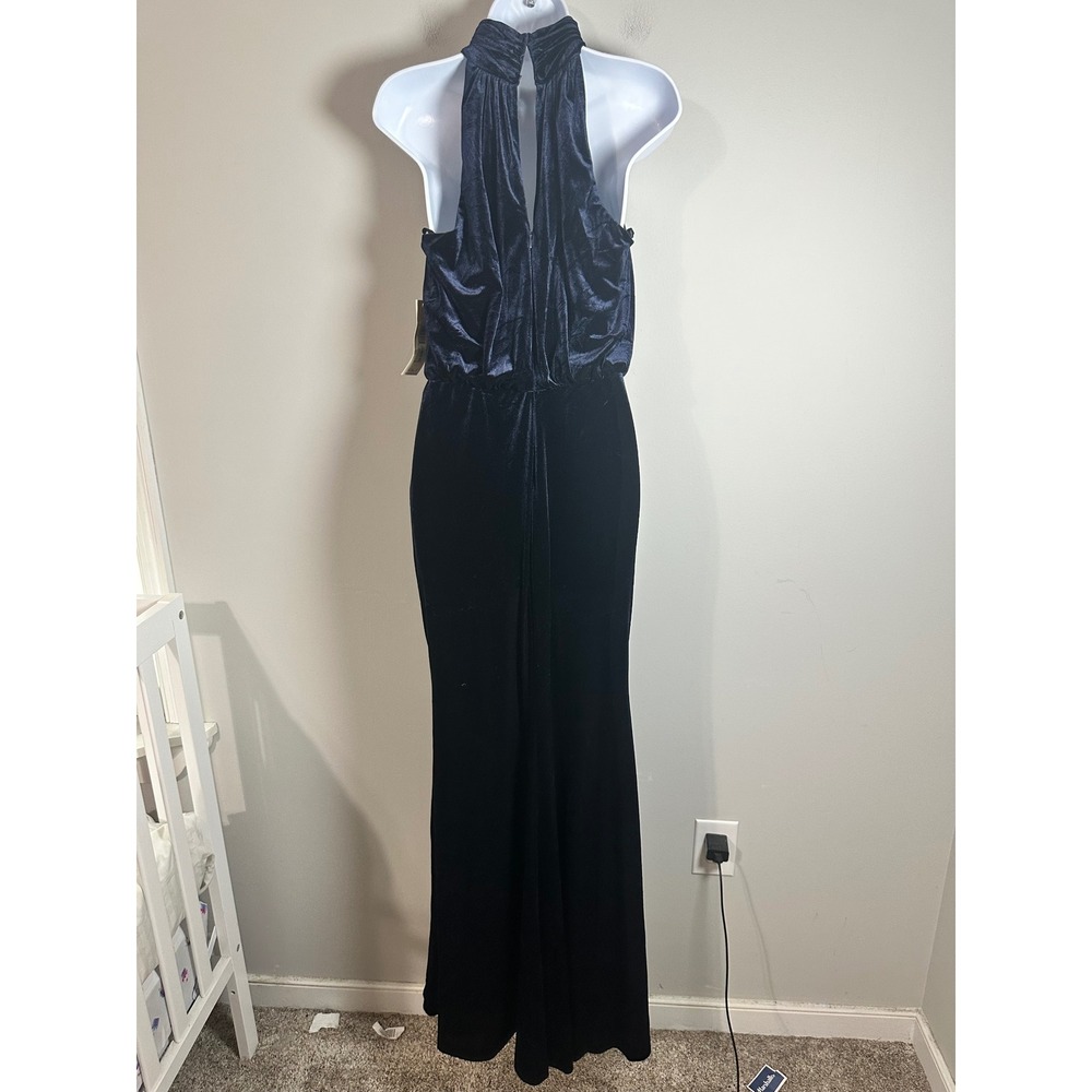 Eliza J Navy Blue Velvet Halter Neck Maxi Gown EJ1M9028 Womens 8 NWT - Picture 7 of 10